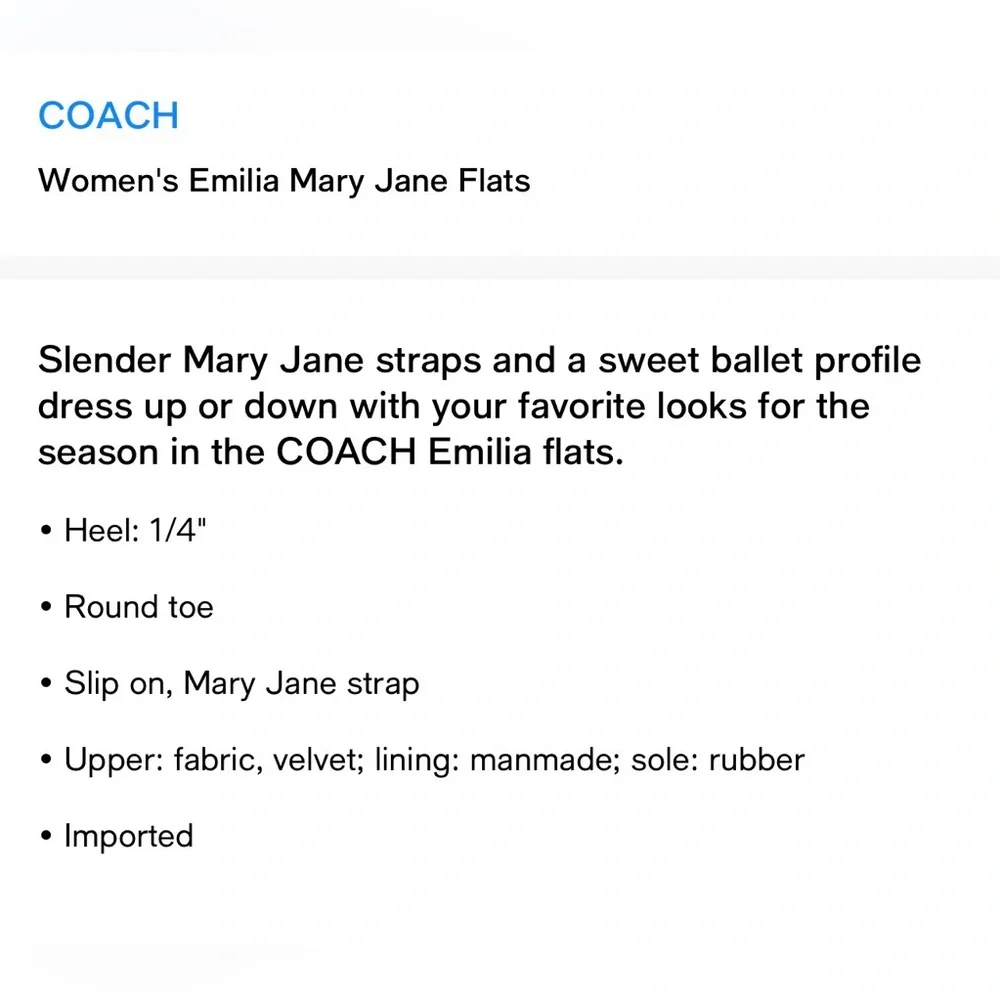 Coach Women's Emilia Mary Jane Flats
 Black Velvet Size 7.5B‎ NWT - Picture 2 of 13